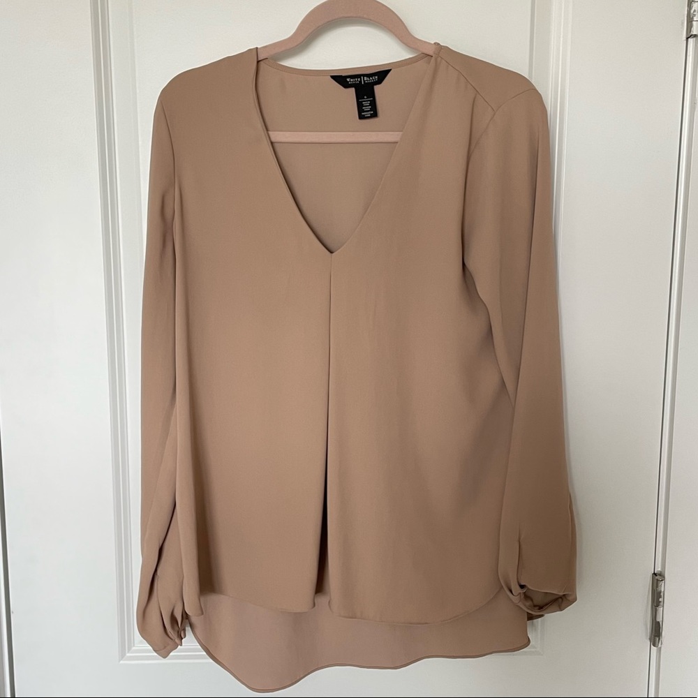 WHBM long sleeve tunic style V-neck blouse work flowy